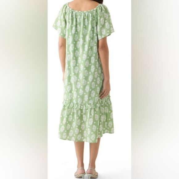 Crown & Ivy Green Floral Midi Dress M NWT Off Shoulder Linen Cottagecore Coastal - Picture 7 of 7